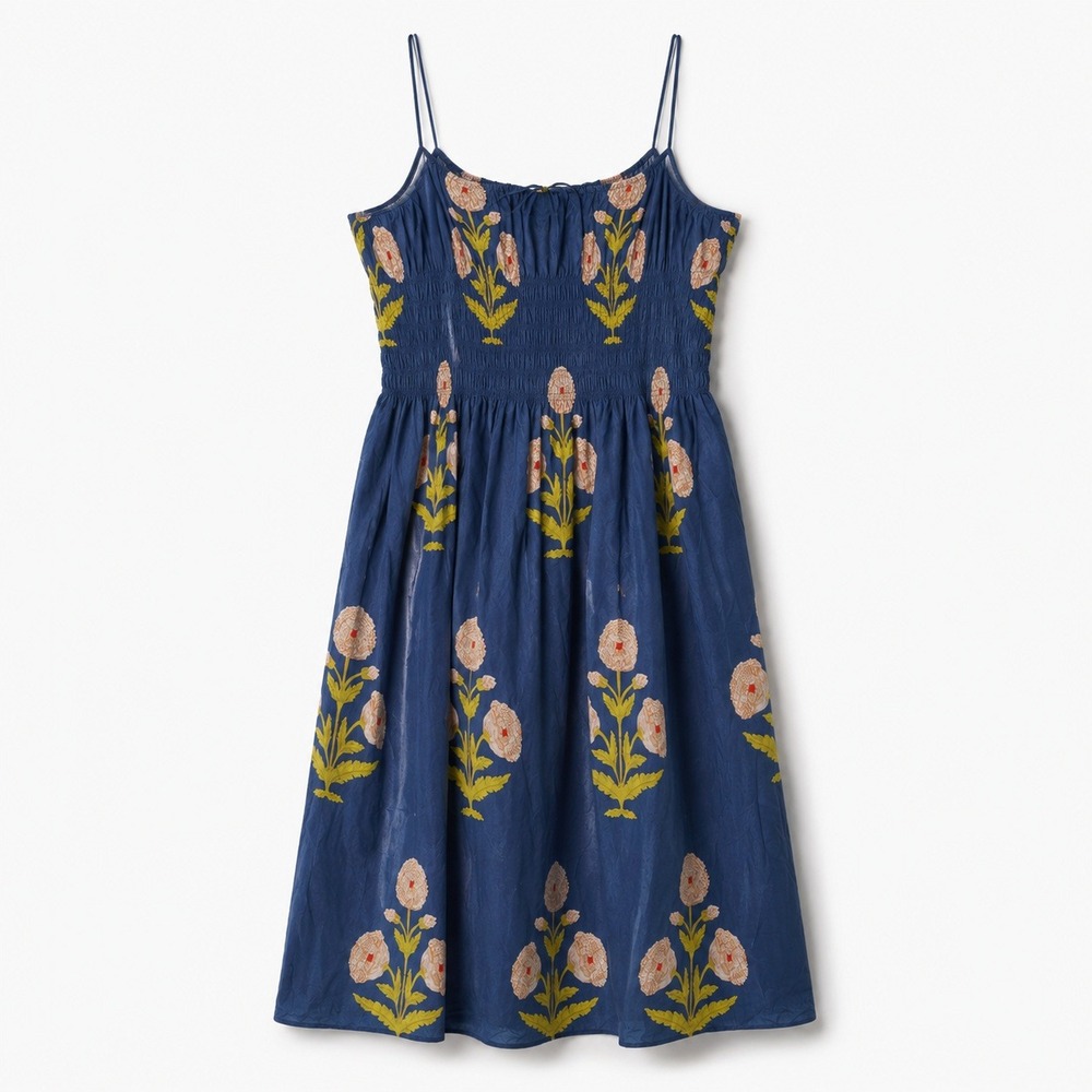 J.Crew Reverie Dress Marigold Block Print Maxi True Navy Size 3X NWT